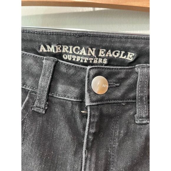 American Eagle Outfitters Womens Black Skinny Jeans Size 2 Distressed Knee Denim - Picture 3 of 11
